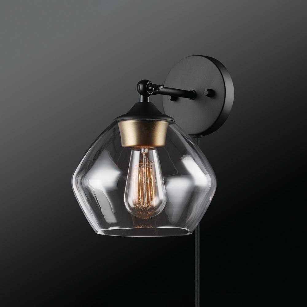 Globe Electric Matte Black and Gold Plug-In or Hardwire Wall Sconce w/ 6 ft Cord