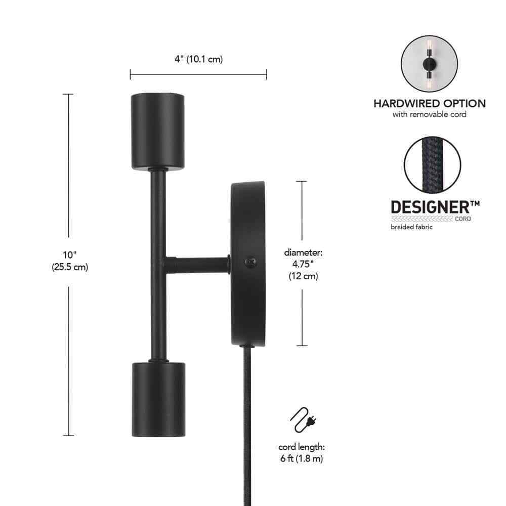 Hampton Bay Stockport 2-Light Matte Black Wall Sconce 65742