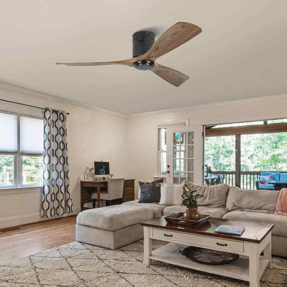 TOZING 52 in. Indoor Industrial Black Wood Windmill Flush Mount Ceiling Fan