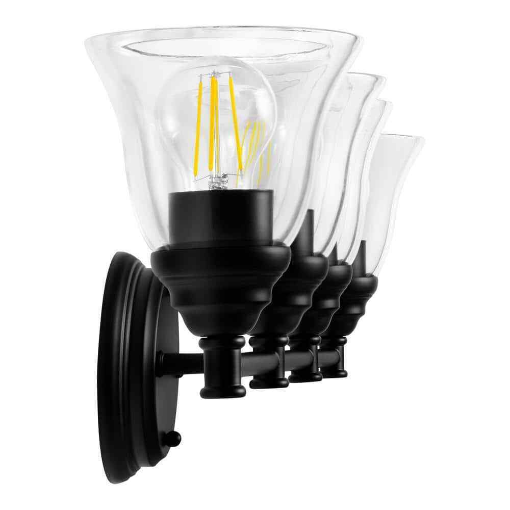 Hampton Bay 32.25 in. Marsden 4-Light Matte Black Vanity Light w/ Clear Glass
