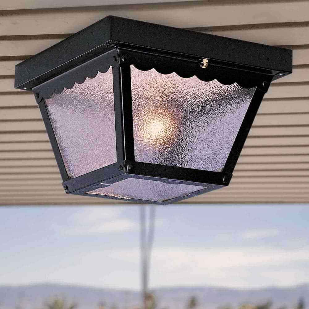 Volume Lighting 2-Light Outdoor Black Flush Mount Ceiling Light Fixture