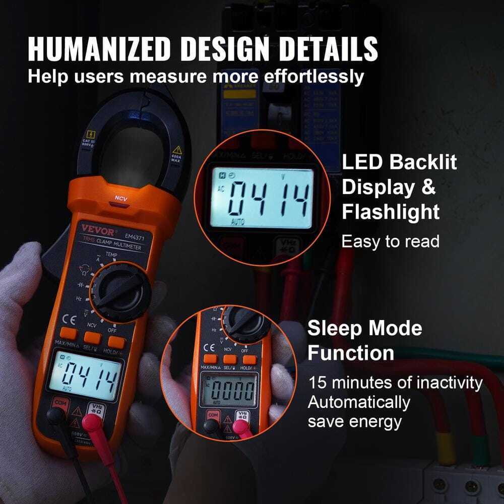 VEVOR 600 Amp Digital Clamp Meter DC/AC Multimeter True RMS Auto Ranging