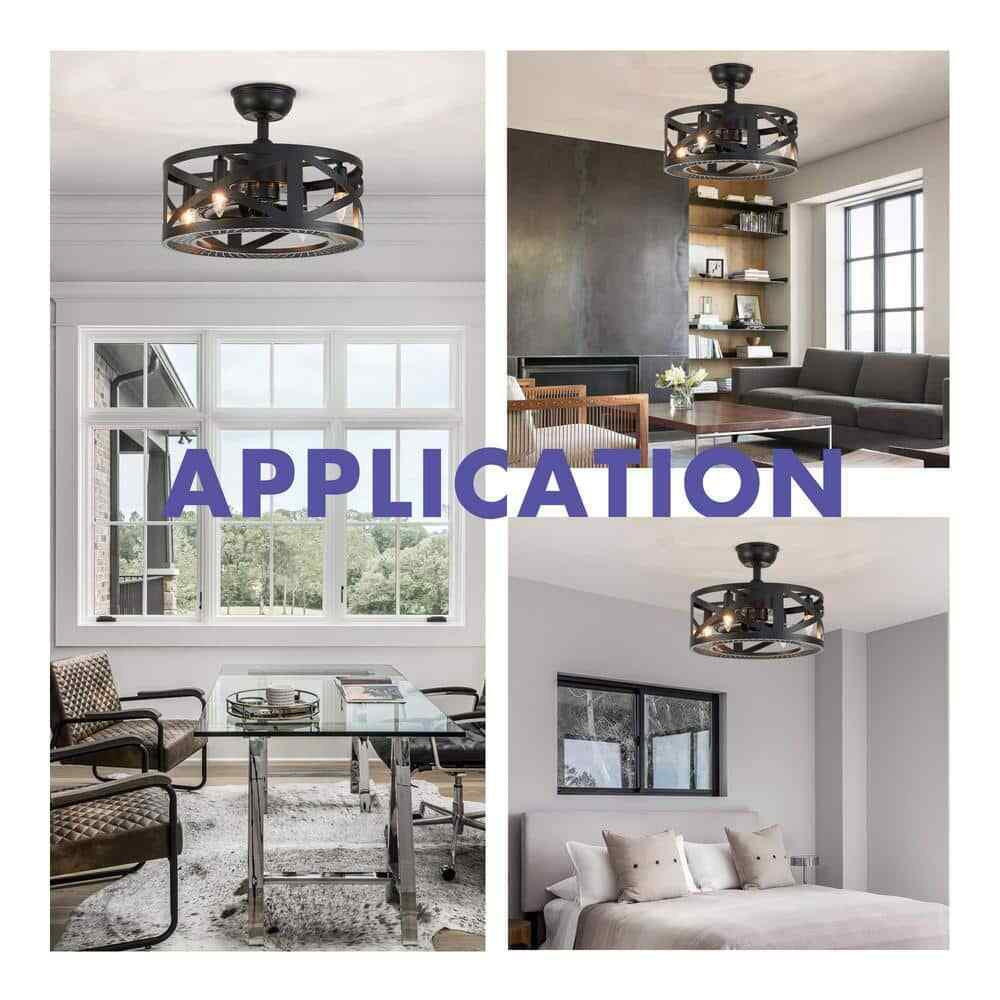 ANTOINE 17 in. Black Ceiling Fan Farmhouse Caged Ceiling Fan w/ Lights + Remote