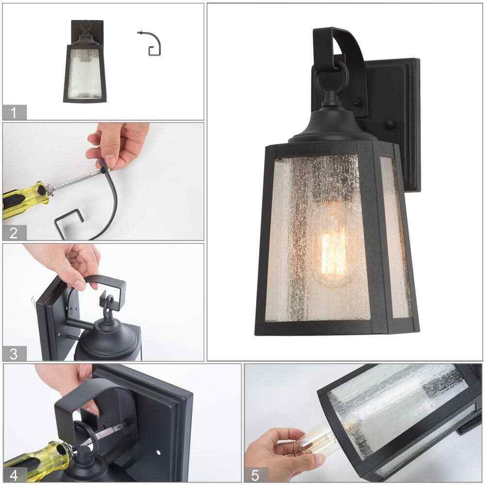 Uolfin 12 in. 1-Light Textured Black Outdoor Light Wall Sconce 1-Pack