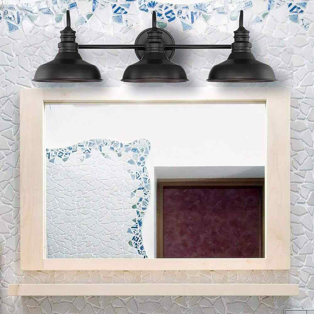 Hampton Bay 29 in. Elmcroft 3-Light Matte Black Vanity Light w/ Metal Shades
