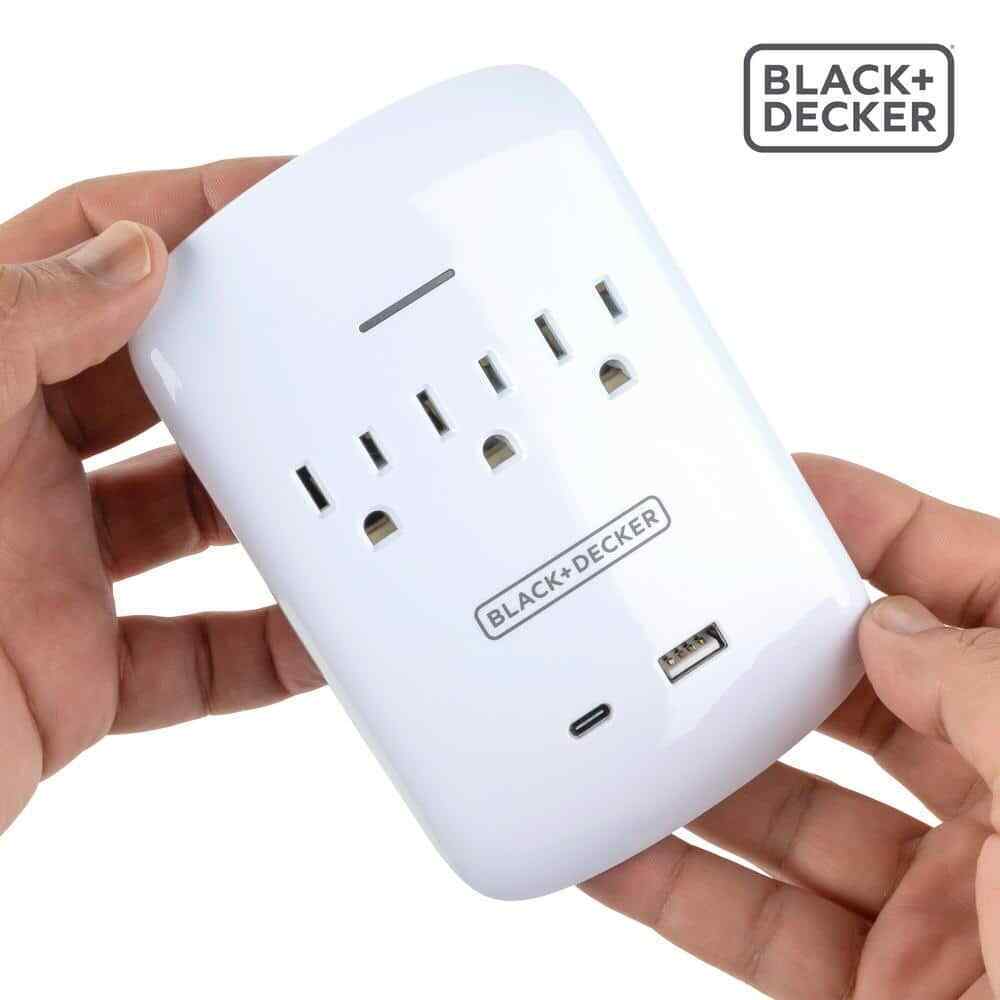 BLACK+DECKER 3 Grounded Outlets Surge Protector Wall Mount USB C Charging Port