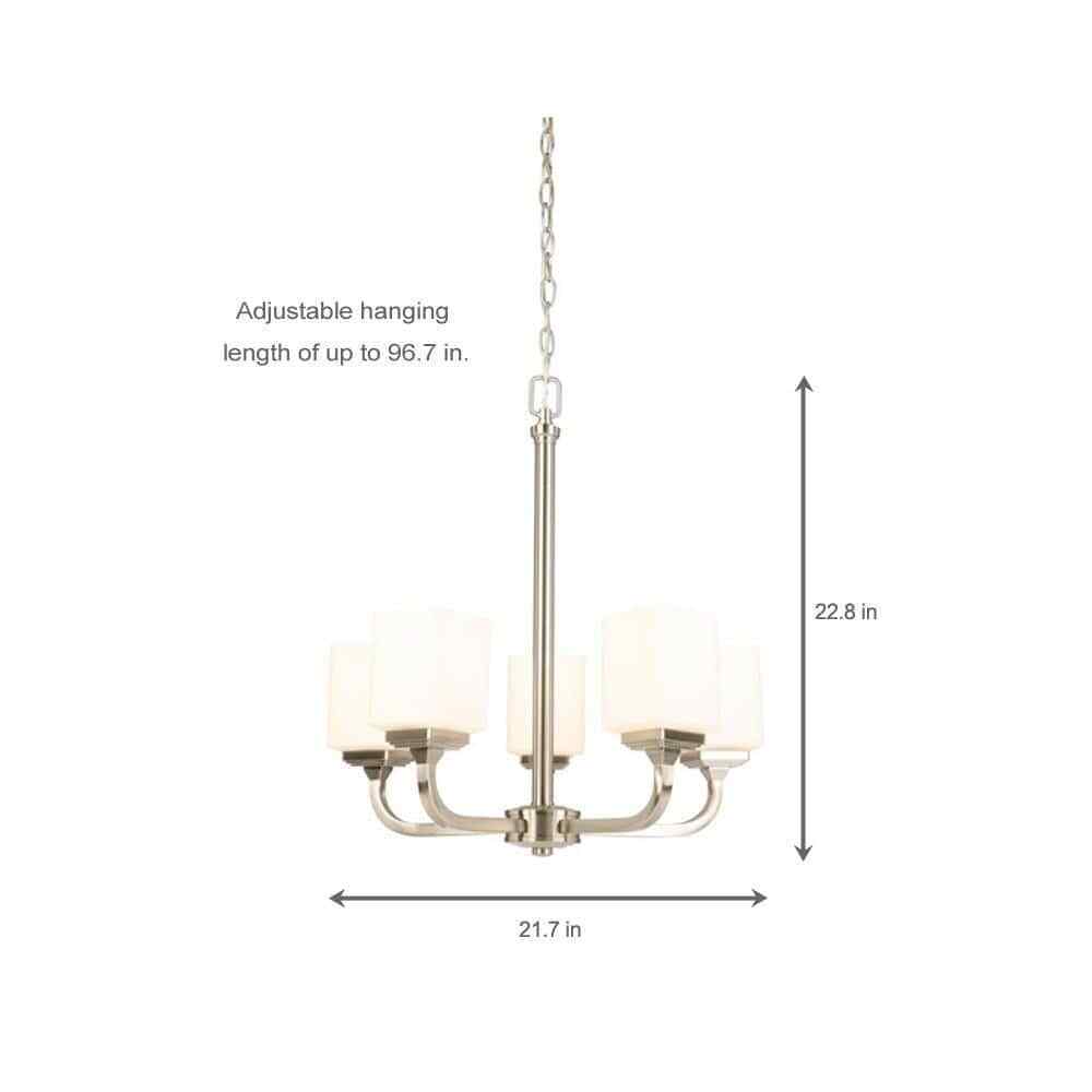 Hampton Bay 5-Light Brushed Nickel Chandelier with Frosted Glass Shades