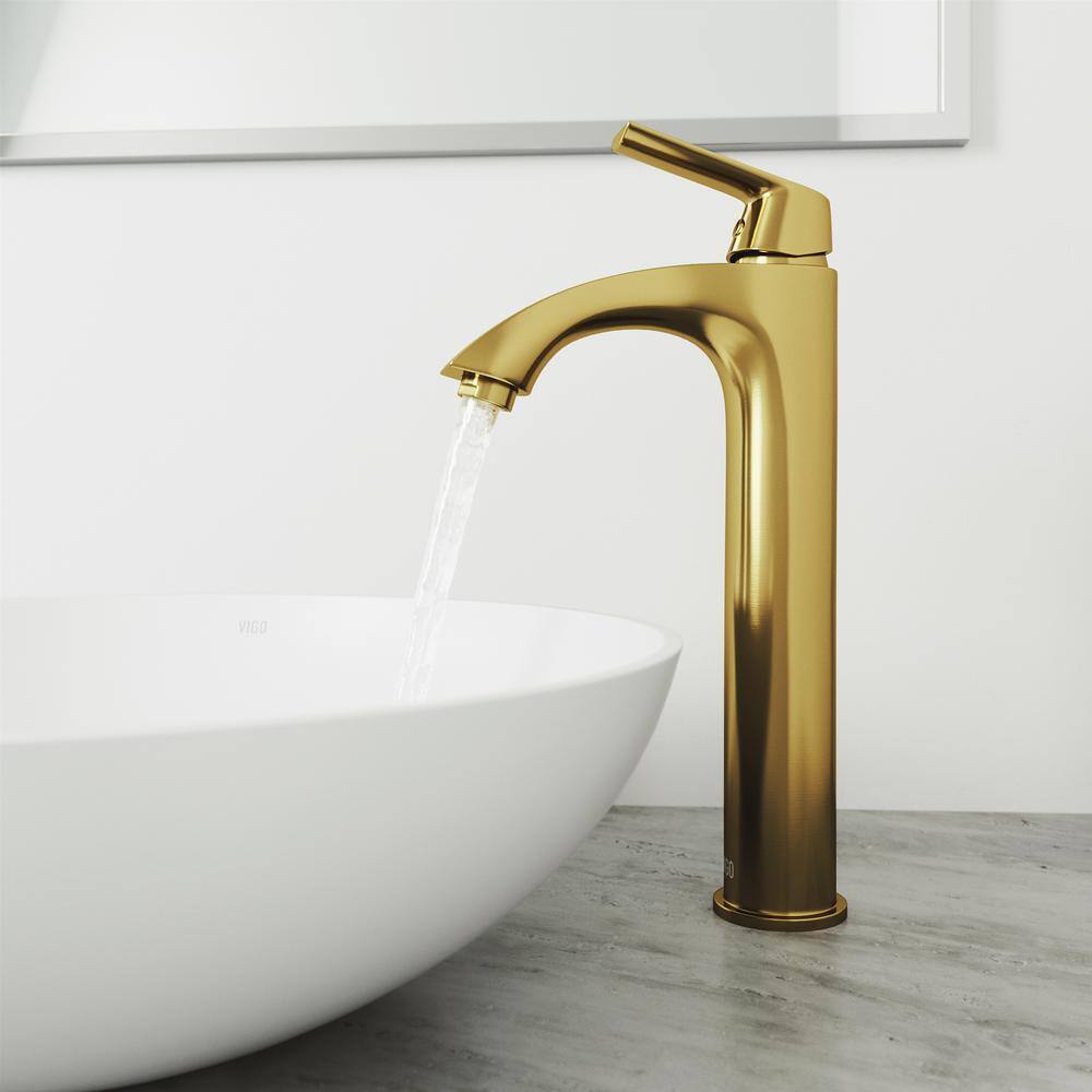 VIGO Linus Single Handle Single-Hole Bathroom Vessel Faucet Matte Brushed Gold