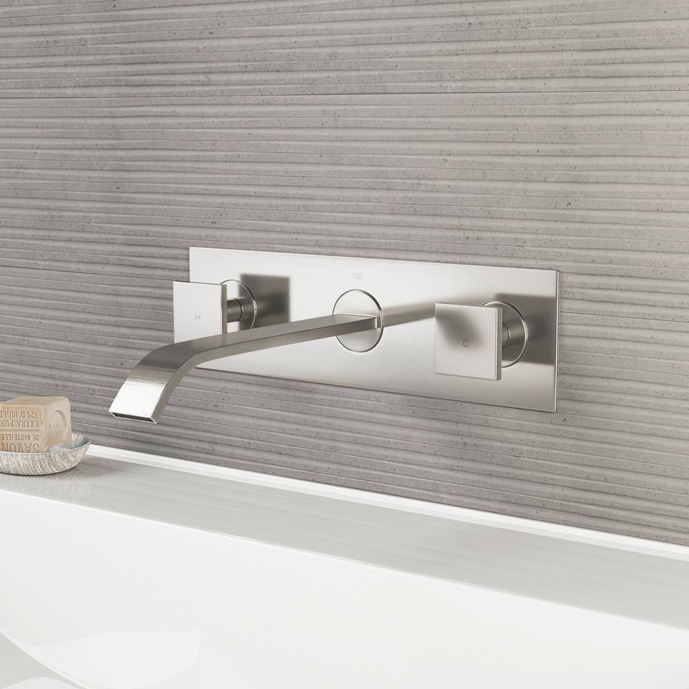 VIGO Titus Two Handle Wall Mount Bathroom Faucet in Brushed Nickel VG05002BN