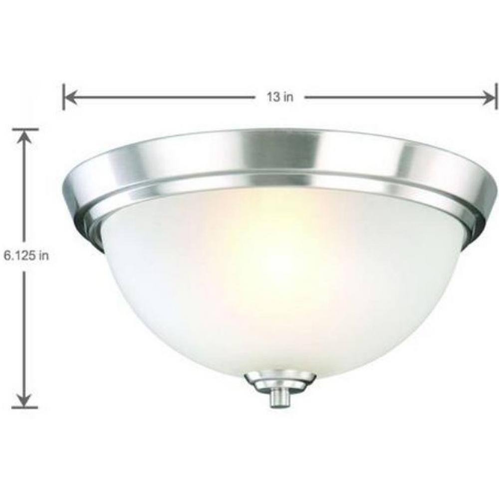 SUPERHUNTER 13.5 in. Brushed Nickel Flush Mount Fixture w/ 2 Bulbs Glass Shade