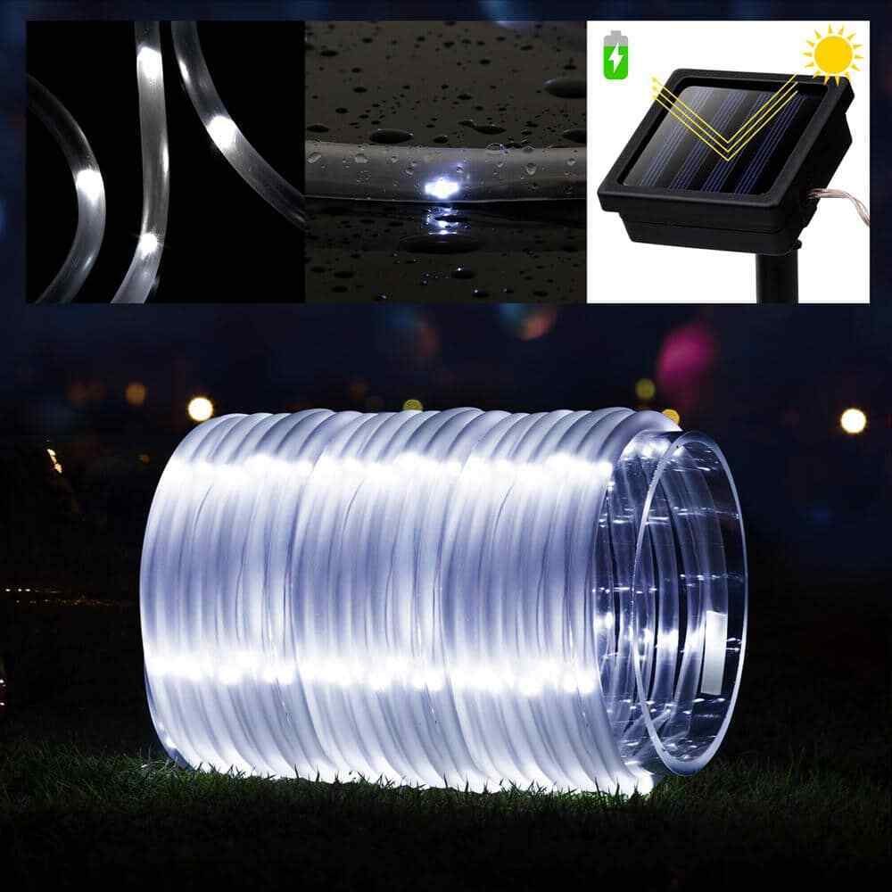 GIGALUMI Outdoor 35.7 ft. Solar Powered Cool White LED Rope Light 2-Pack