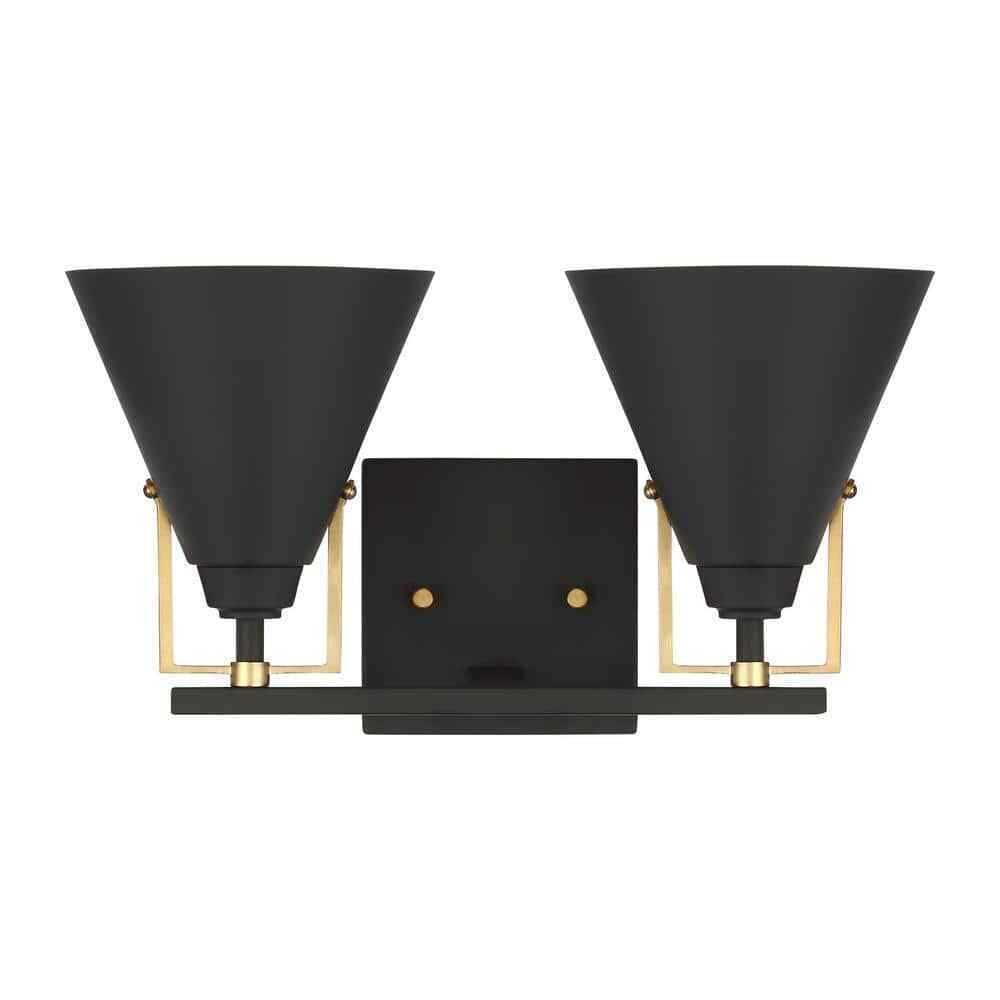Home Decorators Insdale 2-Light Matte Black Modern Bathroom Vanity Light