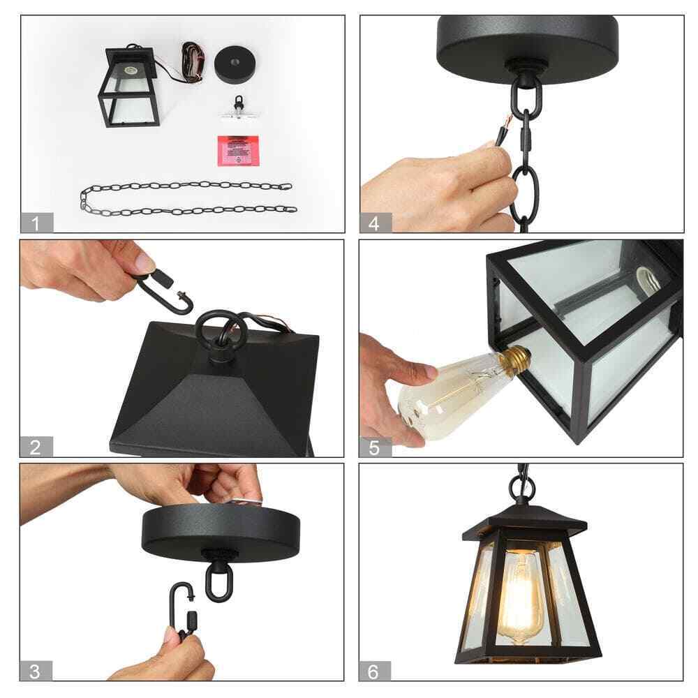 Uolfin Modern Black Outdoor Hanging Light Exton 1-Light Lantern Outdoor