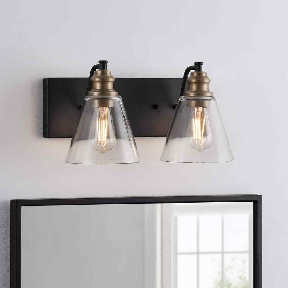 Hampton Bay Manor 15.3 in. Matte Black Vanity w/ Brass Accents and Clear Glass