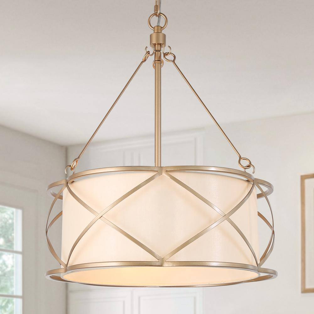 Uolfin Gold Drum 3-Light Modern Farmhouse Cage Chandelier