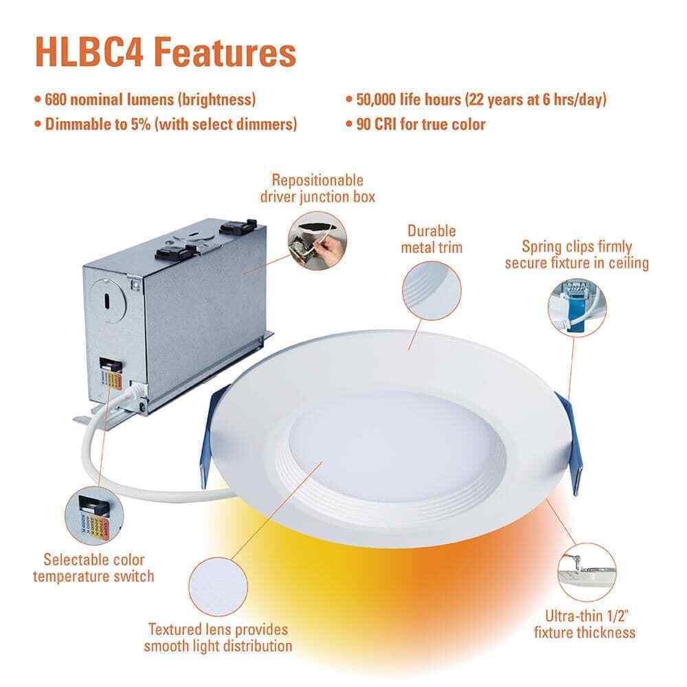 HALO HLBC 4 in. Ultra-Slim Regressed LED Downlight Selectable CCT w/ D2W Option