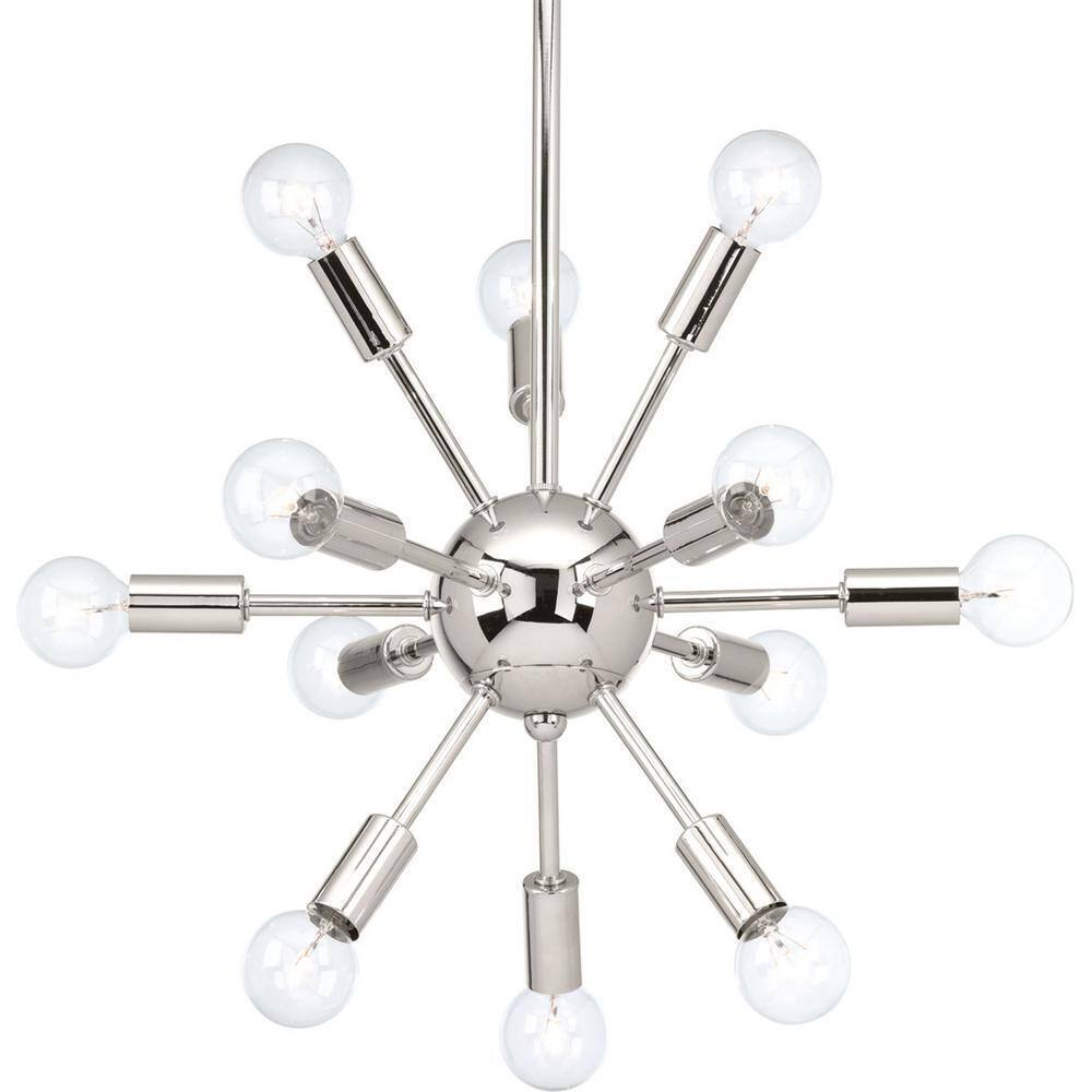 Progress Lighting Ion Collection 12-Light Polished Nickel Modern Chandelier