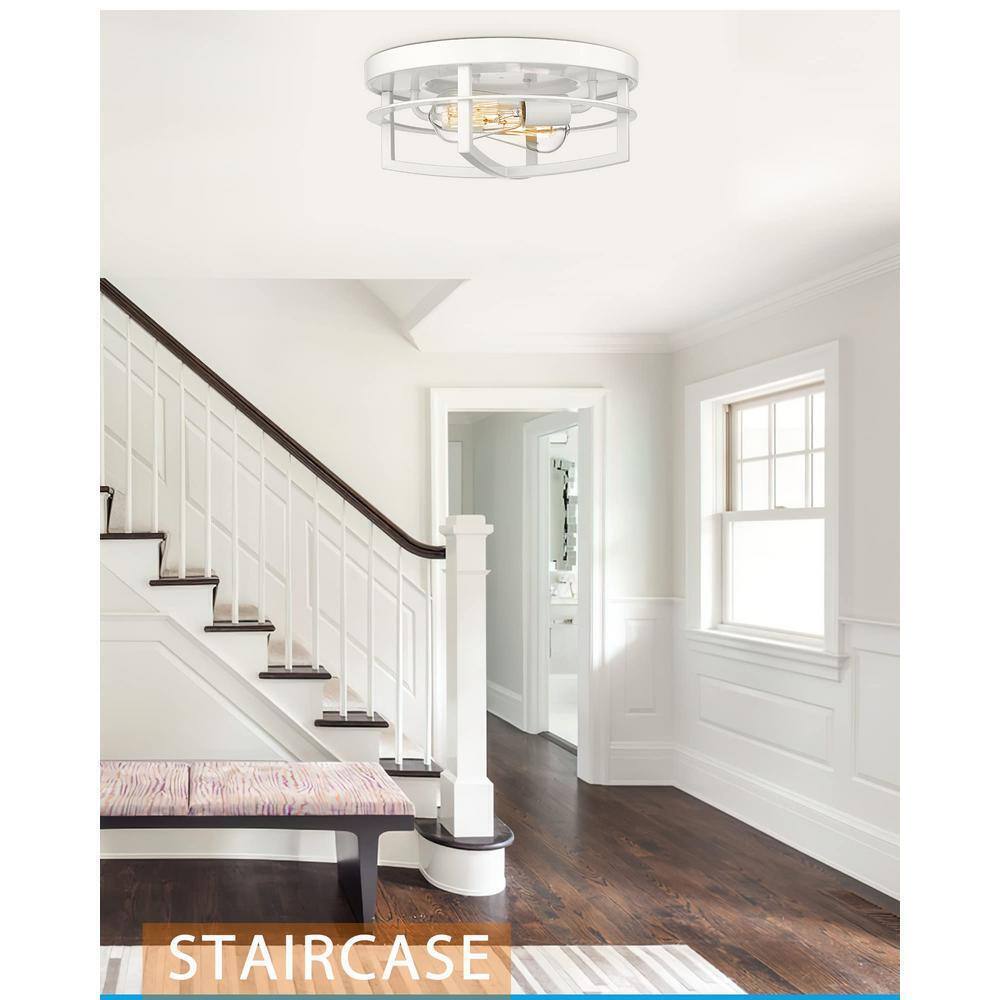 JAZAVA 13 in. 2-Light White Flush Mount Ceiling Light Fixtures HD4FW01-F WHDM