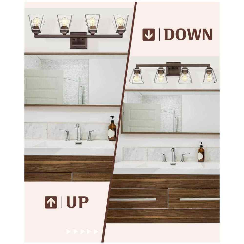 JAZAVA Industrial 29.5 in. 4-Light Oil Rubbed Bronze Vanity Light Over Mirror