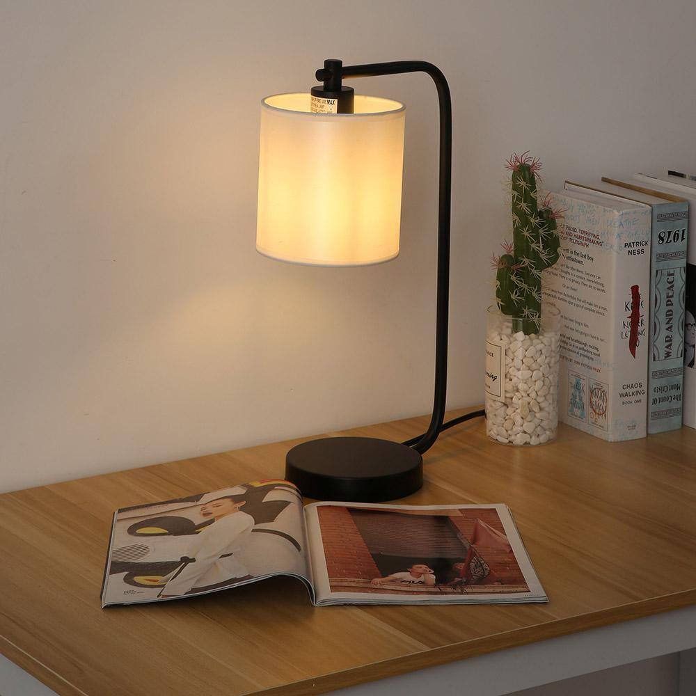 Cedar Hill 19 in. Black Industrial Iron Desk Lamp with Fabric shade