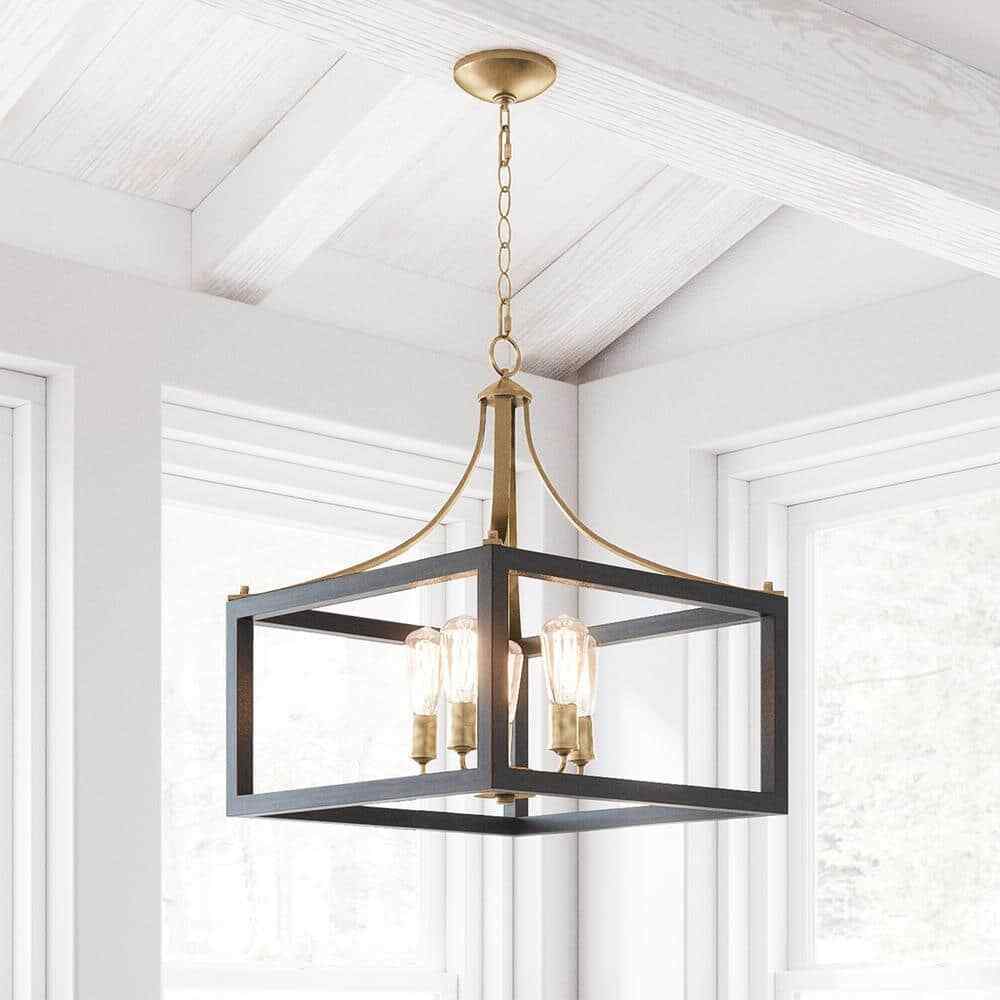 Hampton Bay Boswell Quarter 20 in. 5-Light Gold Farmhouse Square Chandelier
