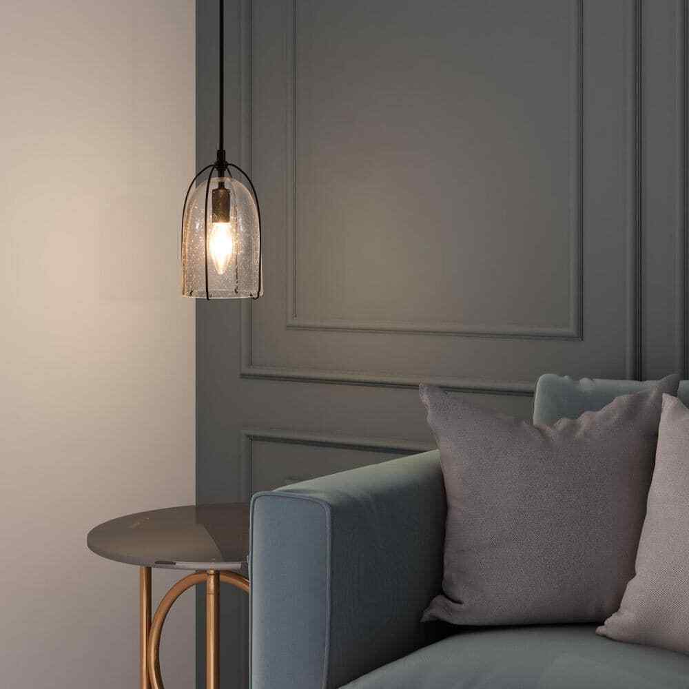 Uolfin Modern Black Kitchen Island Hanging Light with Seeded Glass Shade