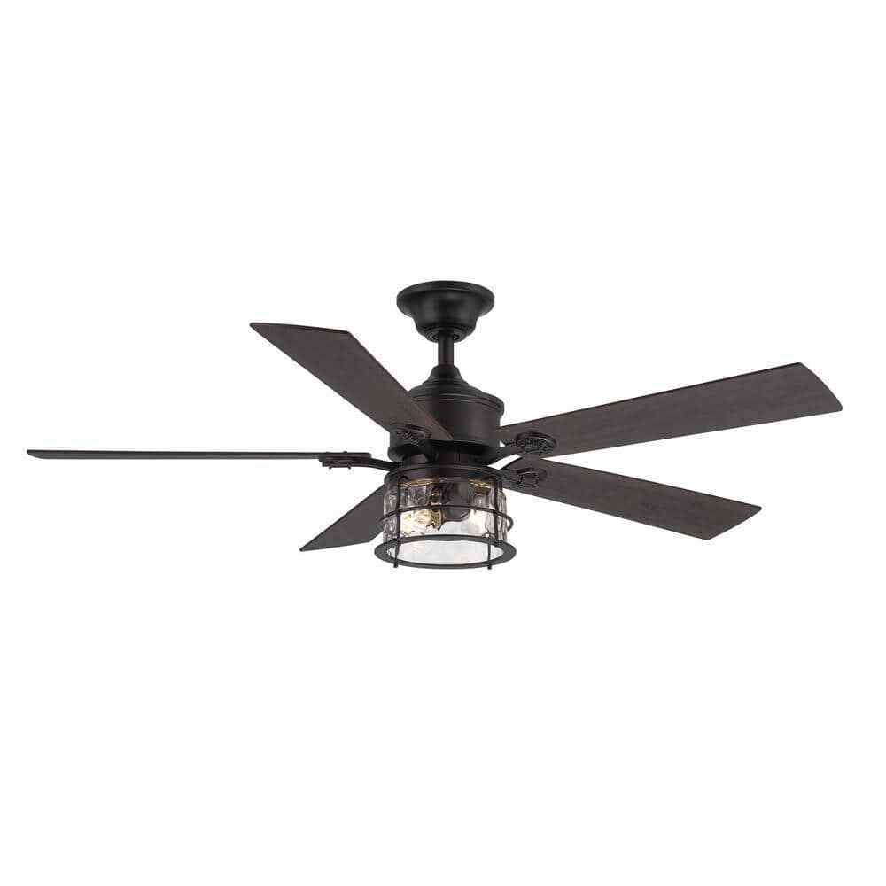 Hampton Bay Hargreaves 52 in. Indoor/Outdoor Black Ceiling Fan Light and Remote