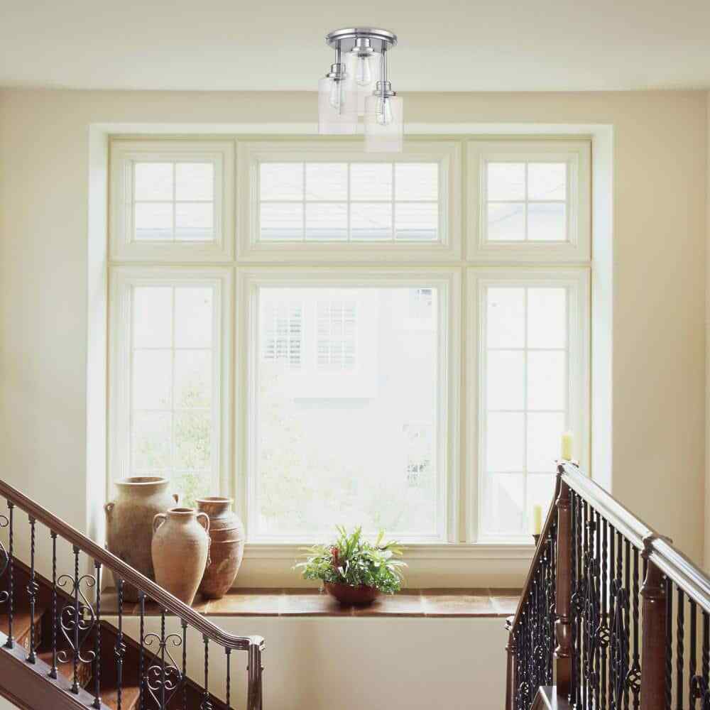 Globe Electric Annecy 3-Light Brushed Steel Semi-Flush Mount Ceiling Light