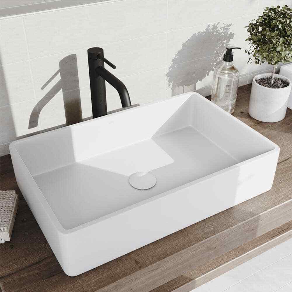 VIGO Vessel Bathroom Sink Pop-Up Drain and Mounting Ring in Matte White