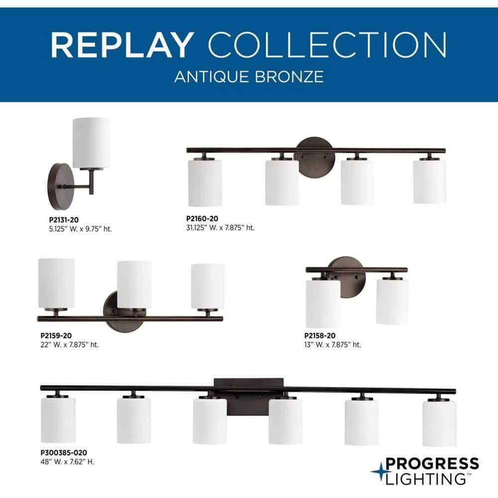 Progress Lighting Replay 5-1/4 in. Bronze Etched White Glass Vanity Wall Light