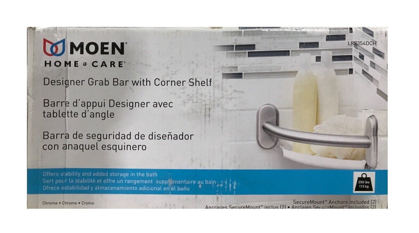 MOEN Home Care 9 in. x 1 in. Screw Grab Bar with Corner Shelf in Chrome