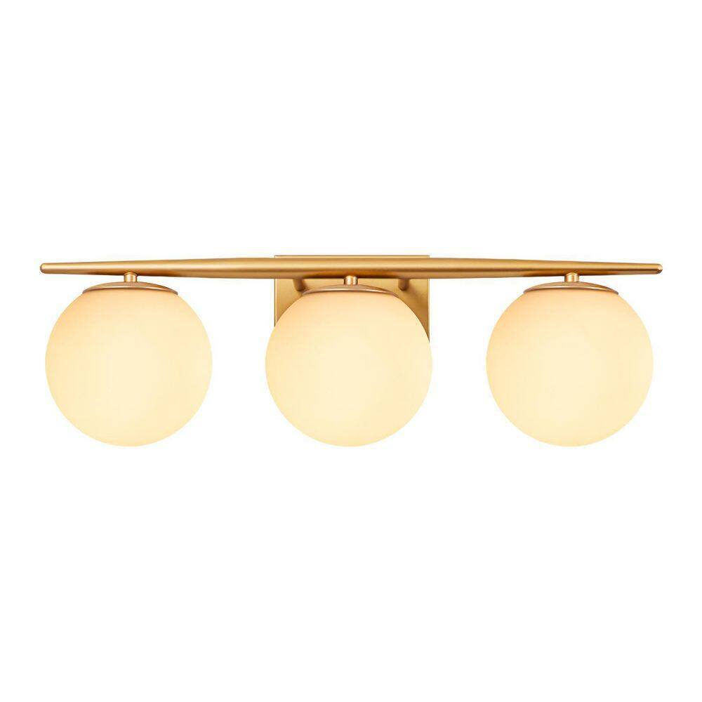 RRTYO Kara 21.97 in. 3-Light Gold Vanity Light with Milky White Glass Ball Shade