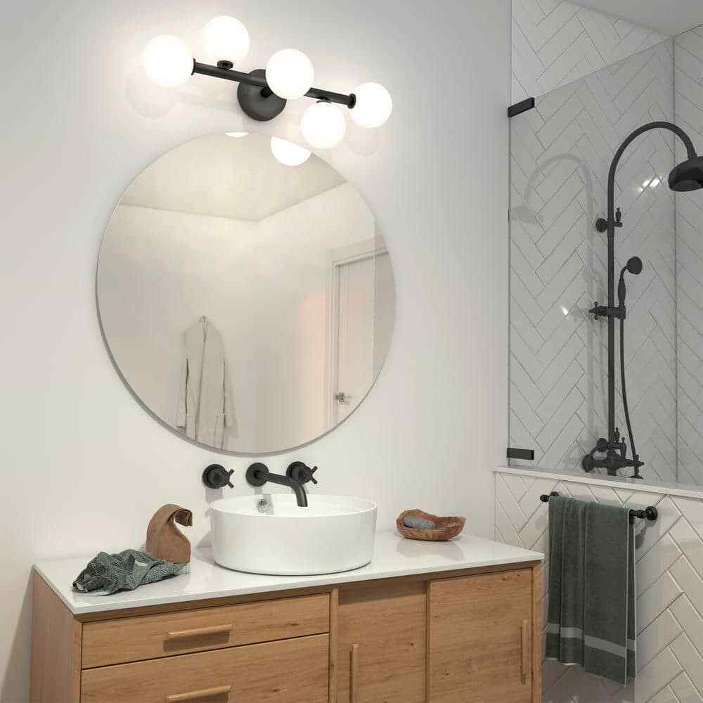 Artika Bloom 5-Light Black Modern LED Vanity Light Bar Bathroom Frosted Glass
