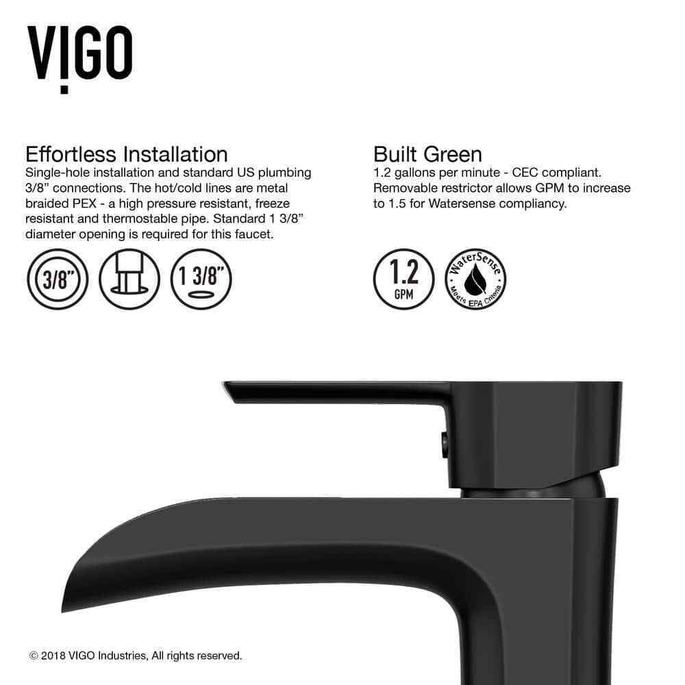 VIGO Niko Single Handle Single-Hole Bathroom Vessel Faucet in Matte Black