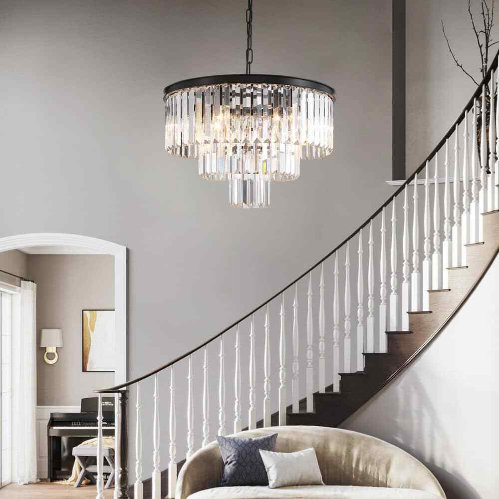 SILJOY 6-Lights Black Crystal Chandeliers 20 in. for Dining Room Bedroom