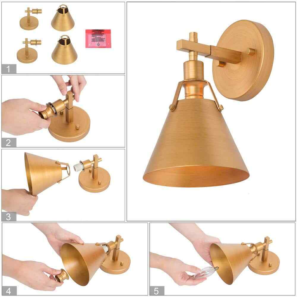 LNC Brushed Gold 6 in.1-Light Vintage Wall Light with Metal Bell Shade 2-Pack