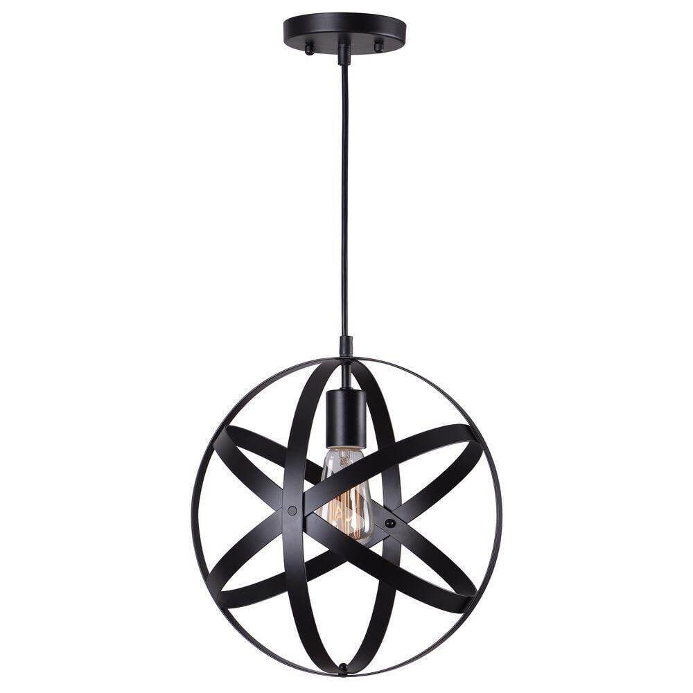 Home Decorators Orbit 1-Light Black Mini Pendant with Black Metal Strap Design