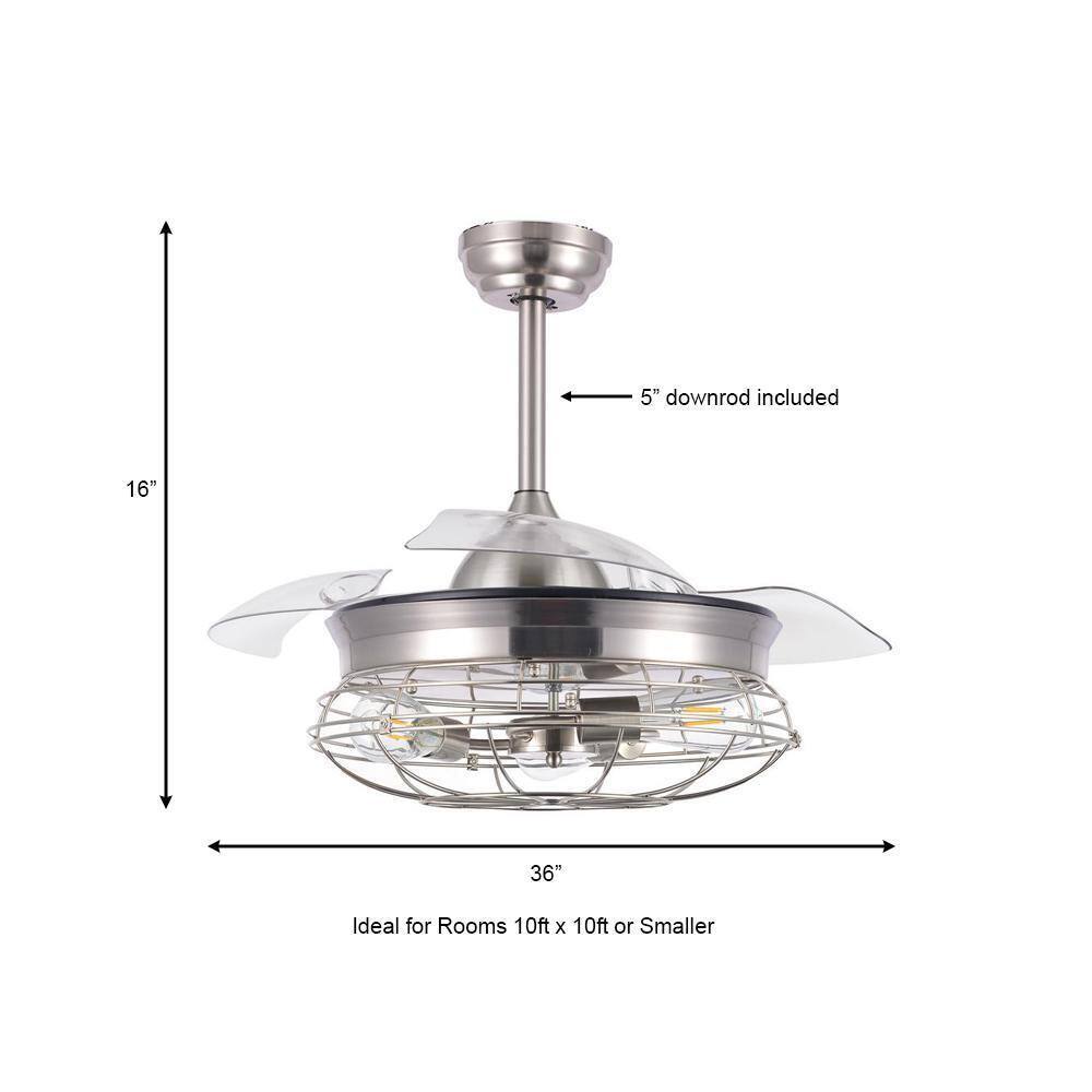 Bella Depot 36 in. LED Brushed Nickel Retractable Ceiling Fan Light and Remote