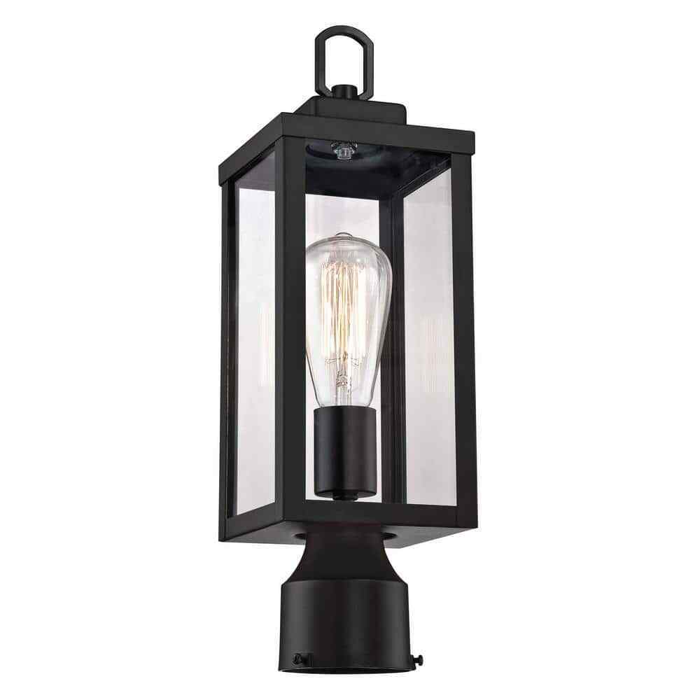 Hukoro 1-Light Black Outdoor Post Light Kits Head with Clear Glass Shade