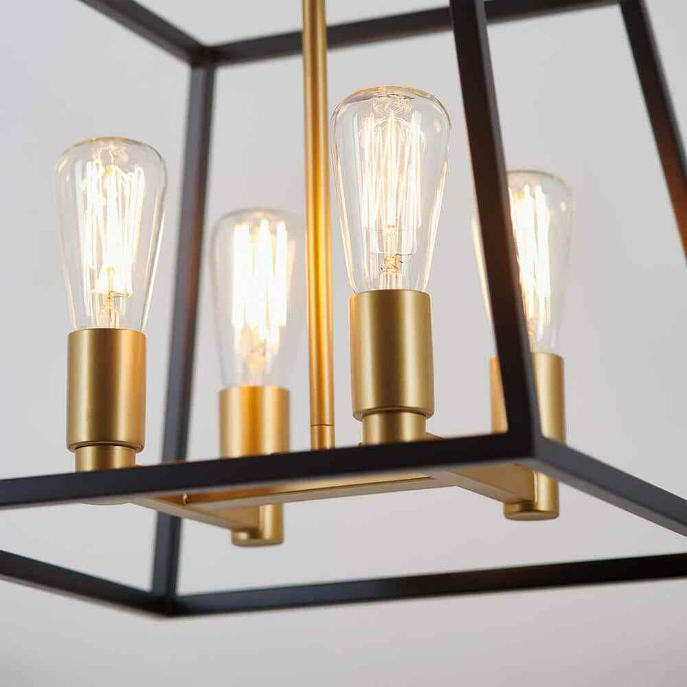 Artika Carter 4-Light Black Gold Modern Industrial Cage Chandelier Light Fixture