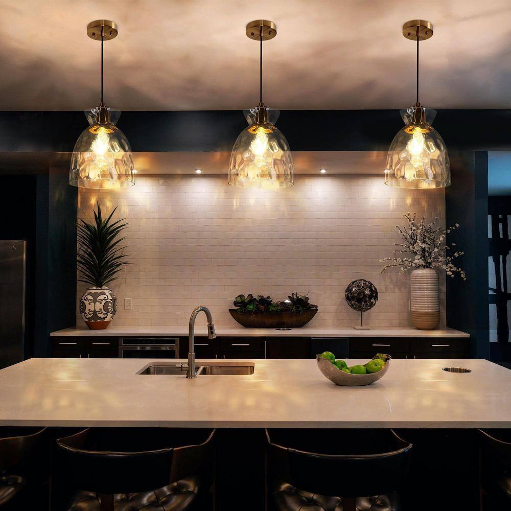 Uolfin Modern Kitchen Island Pendant Light 1-Light Brass Gold Bell Pendant