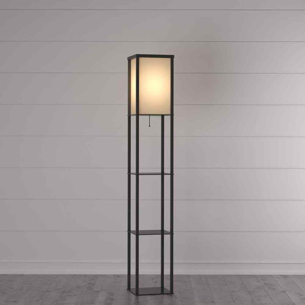 Hampton Bay 62.75 in. Black w. Antique Brass Shelf Floor Lamp AF33904