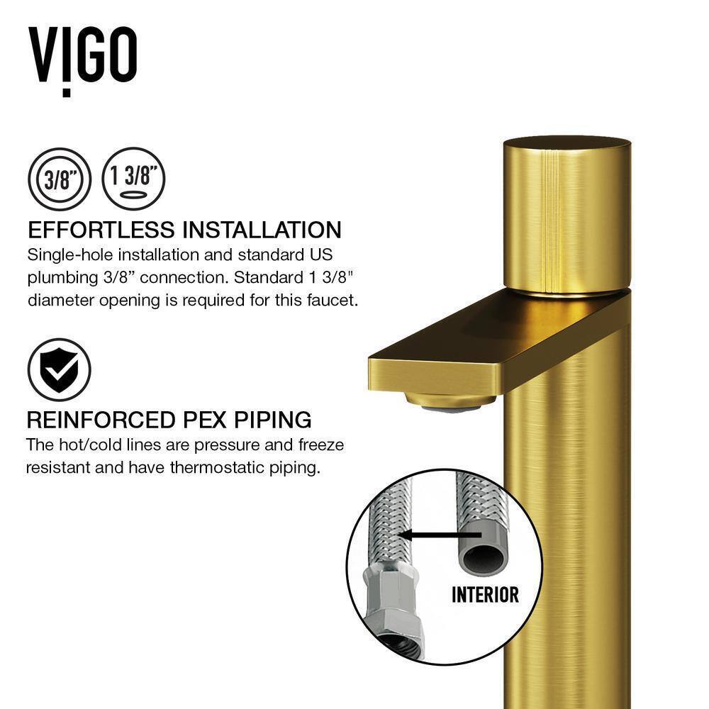 VIGO Gotham Single Handle Single-Hole Bathroom Vessel Faucet, Matte Brushed Gold