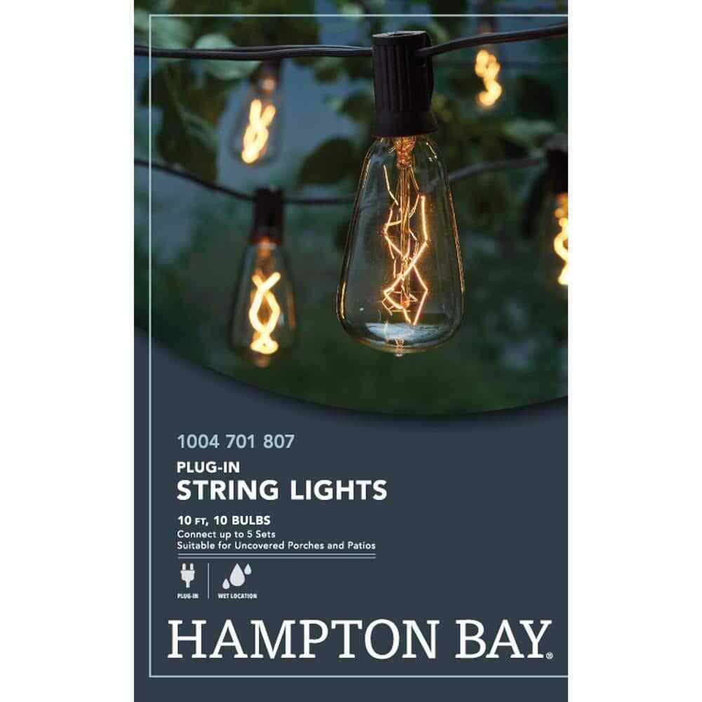 Hampton Bay 10 ft. Light Line Voltage Incandescent String Light (10-Heads)