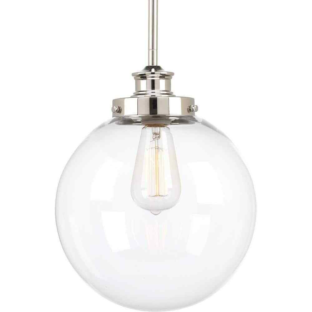 Progress Lighting Penn 9-3/4" 1-Light Polished Nickel Clear Glass Pendant Light