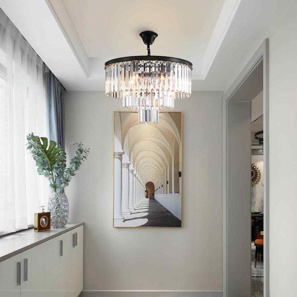 SILJOY 6-Lights Black Crystal Chandeliers 20 in. for Dining Room Bedroom