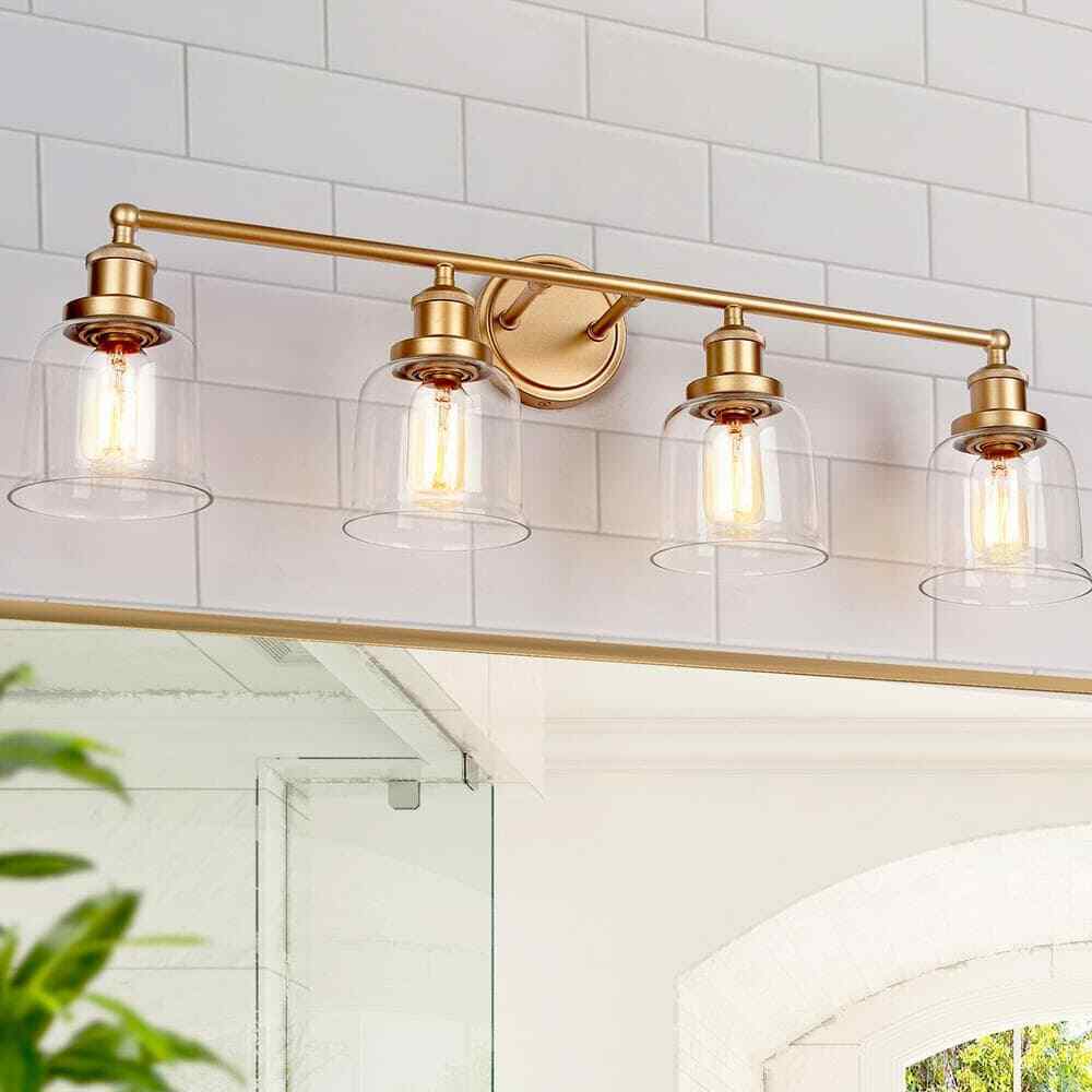 Uolfin Modern Gold Bathroom Wall Lights 29 in. 4-Light Bell Wall Sconce Lighting