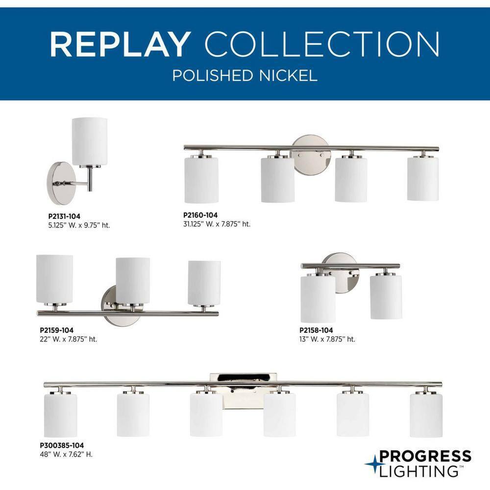 Progress Lighting Replay Collection 1-Light Polished Nickel Vanity Wall Light