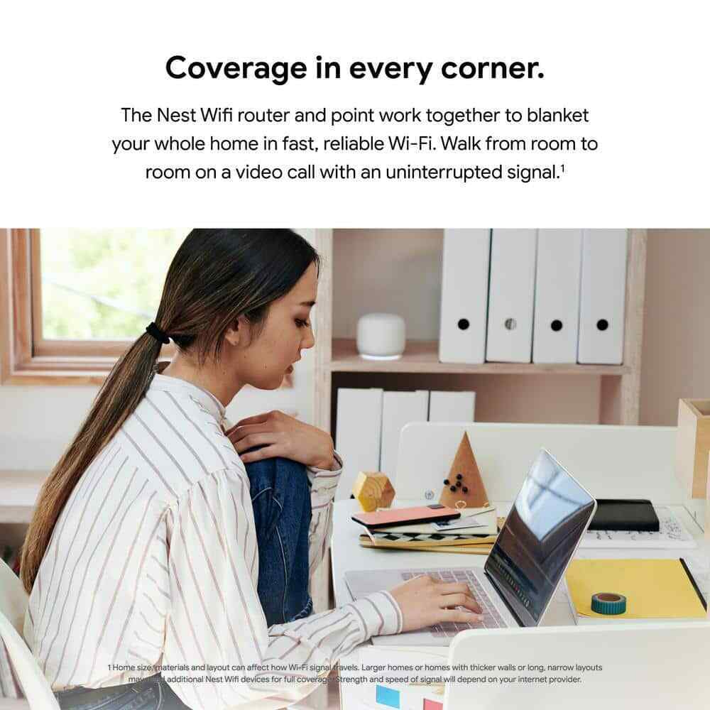 Google Nest Wifi - Mesh Router AC2200 and 1 Point w/ Google Assistant - 2 Pack
