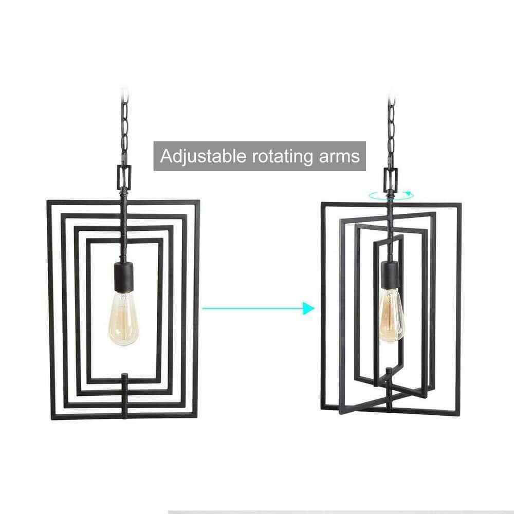 Uolfin 1-Light Black Geometric Light Fixture for Kitchen Island with Swing Frame